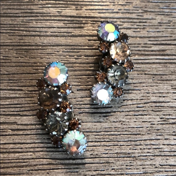 Brown Aurora Borealis Austrian Crystal Clips - Picture 11 of 12